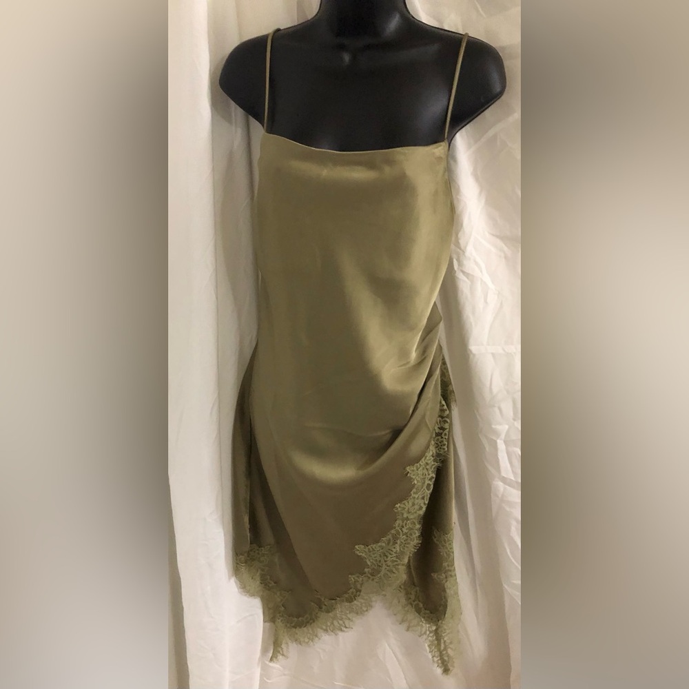 Green satin‎ effect lace trim spaghetti strap slip dress size XL brand new